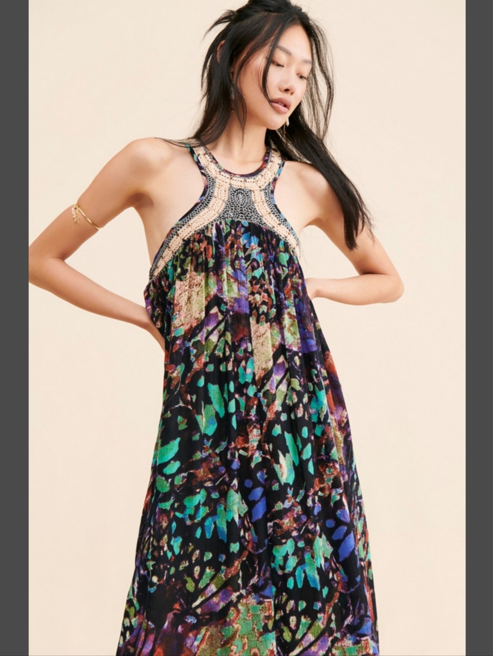 Free People Monarch Maxi Dress Racer Back Multicolored Floral Women's